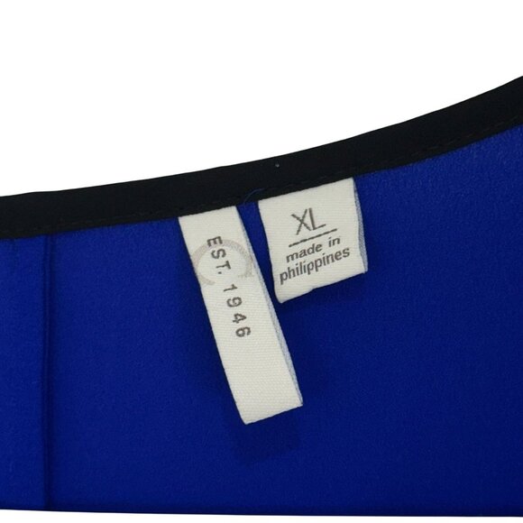 Est 1946 Womens Royal Blue Top Blouse XL V-Neck Ruched 3/4 Sleeve W/ Black Trim - Picture 3 of 10